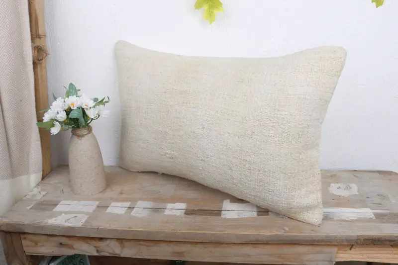 Garden Pillow Sham, 12x20 White Cushion Cover, Pillow, Home Decor Pillow, Meditation Pillow, Handmade Kilim Cushion, Kilim Pillow - 4