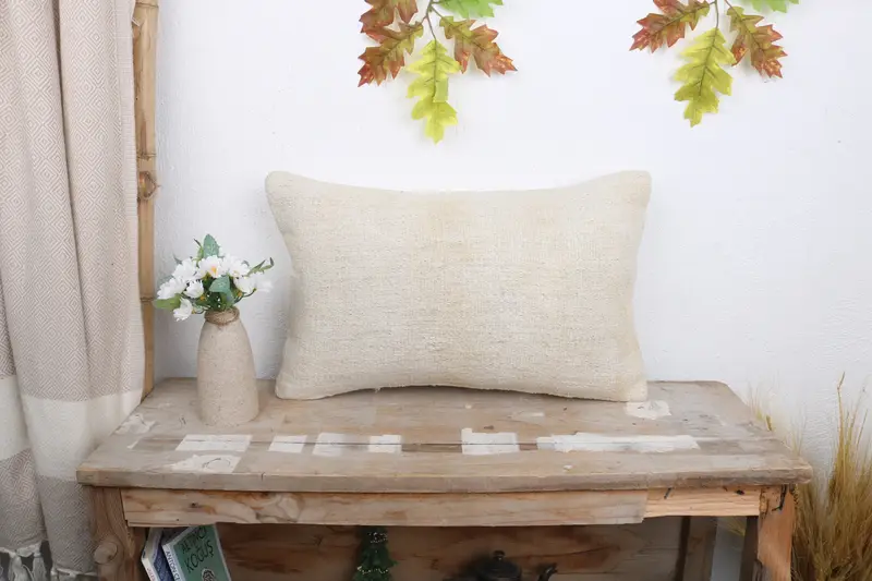 Garden Pillow Sham, 12x20 White Cushion Cover, Pillow, Home Decor Pillow, Meditation Pillow, Handmade Kilim Cushion, Kilim Pillow - 1