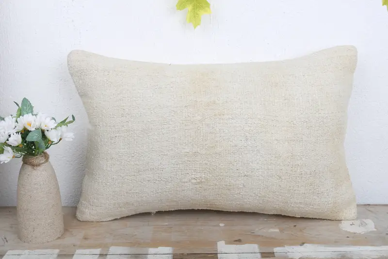 Garden Pillow Sham, 12x20 White Cushion Cover, Pillow, Home Decor Pillow, Meditation Pillow, Handmade Kilim Cushion, Kilim Pillow - 2