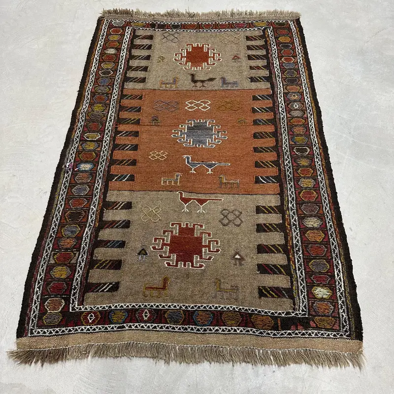 Alfombra Marrón Ombré, 3,5x5,3 pies con Detalles Naranjas