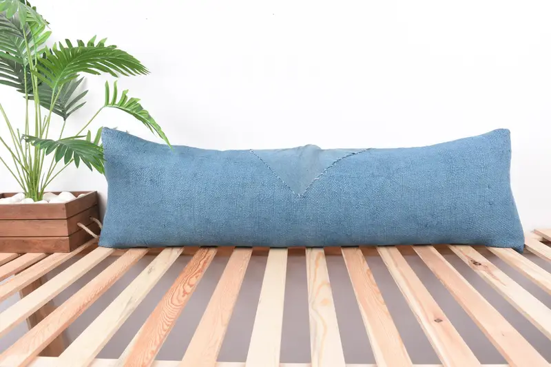 Boho Pillow Sham Cover, 12x43 Blue Pillow Case, Pillow Case, Traditional Cushion Case, Pillow for Sofa, Bed Pillow Cover, Ethnical Kilim Rug Pillow - 1