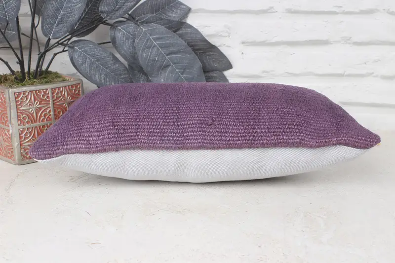 Boho Chic Cushion, Ethnical Kilim Rug Pillow, Vintage Kilim Throw Pillow, Pillow Sham, 8x16 Purple Cushion Case, Home Decor Pillow - 5