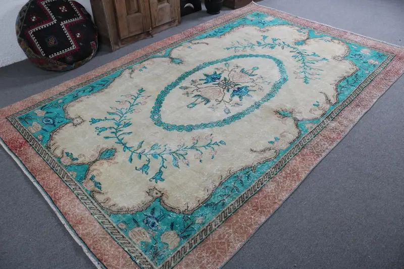 6,3x10,4 ft Vintage Teppich, türkischer großer Teppich, blau roter massiver Teppich - 1