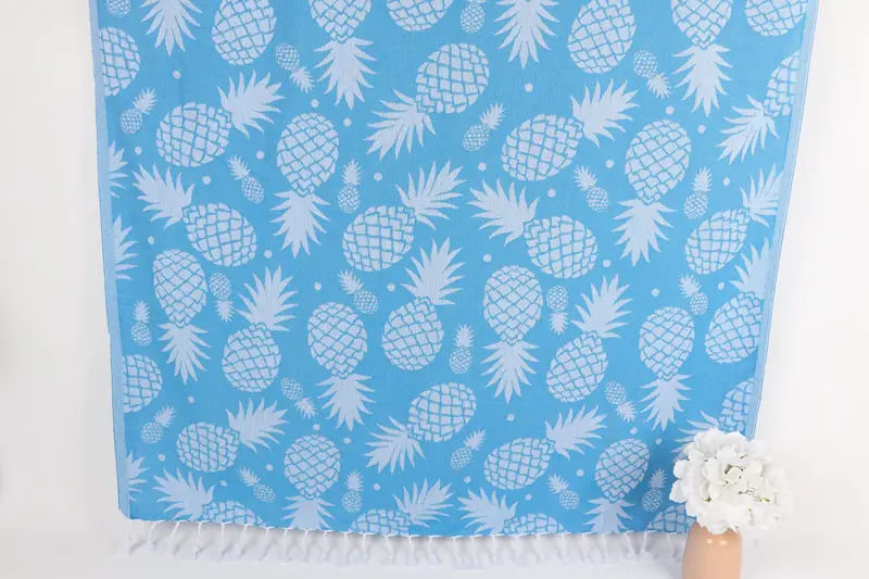 Kişiye Özel Ananas Tasarımlı Türk Pamuk Havlu, Turkuaz, 36x71 İnç