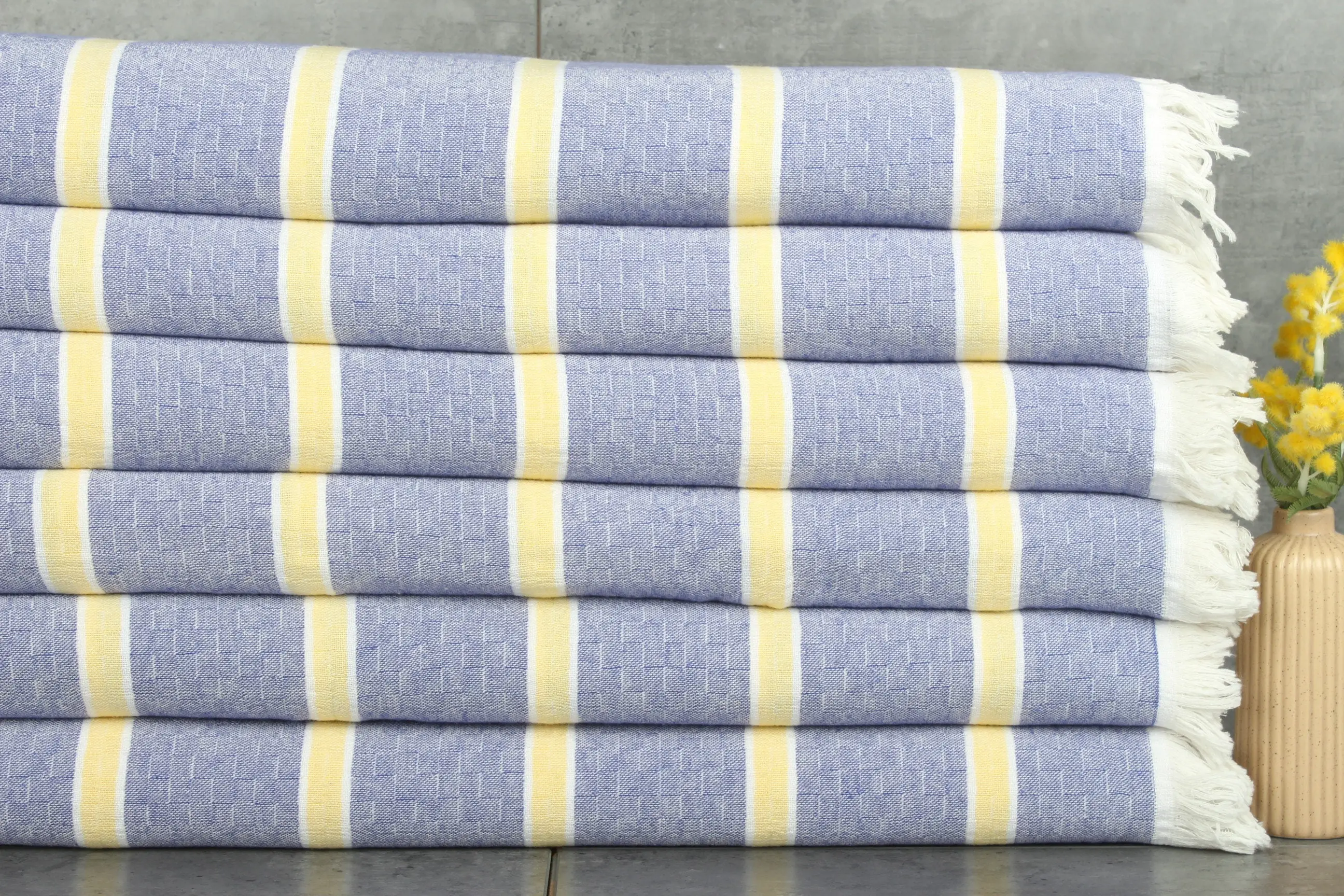 Blanket Personalized Purple-Yellow Striped Geometric, Cotton, 83x95 Inches - 1