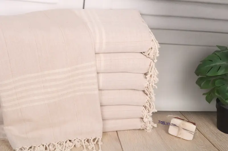 Personalized Gift Light Beige Linen Towel Striped, 40x71 Inches