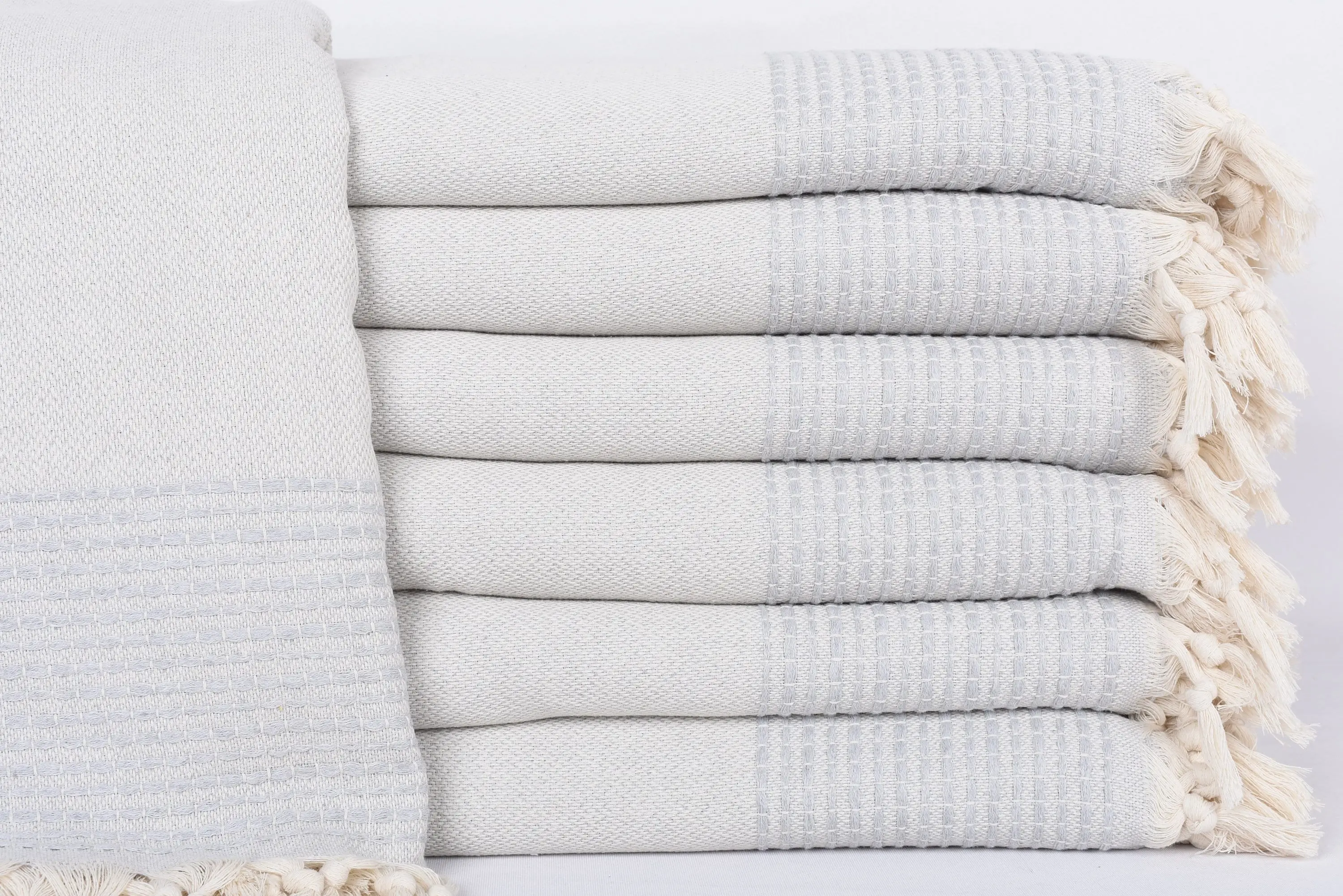Beach Blanket Turkish Light Gray Striped Organic Cotton, 91x95 Inches - 1