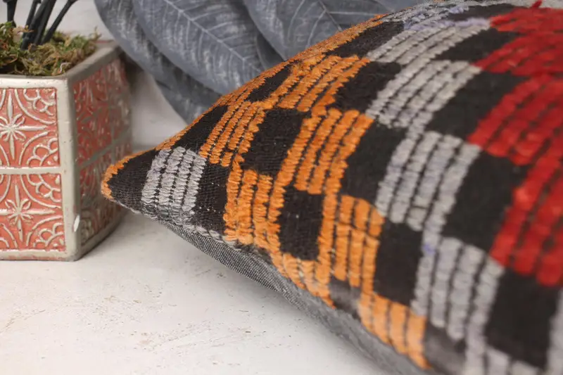 Kilim Pillow, Pillow Cover, Turkish Kilim Pillow, Ethnic Pillow Cover Pillow Case, 12x24 Red Pillow Cover, Throw Kilim Pillow - 7