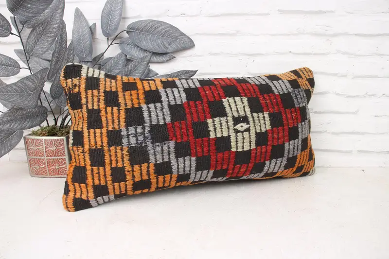 Kilim Pillow, Pillow Cover, Turkish Kilim Pillow, Ethnic Pillow Cover Pillow Case, 12x24 Red Pillow Cover, Throw Kilim Pillow - 3