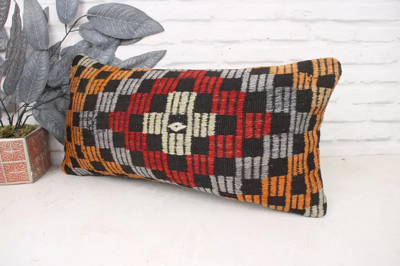 Kilim Pillow, Pillow Cover, Turkish Kilim Pillow, Ethnic Pillow Cover Pillow Case, 12x24 Red Pillow Cover, Throw Kilim Pillow - 4