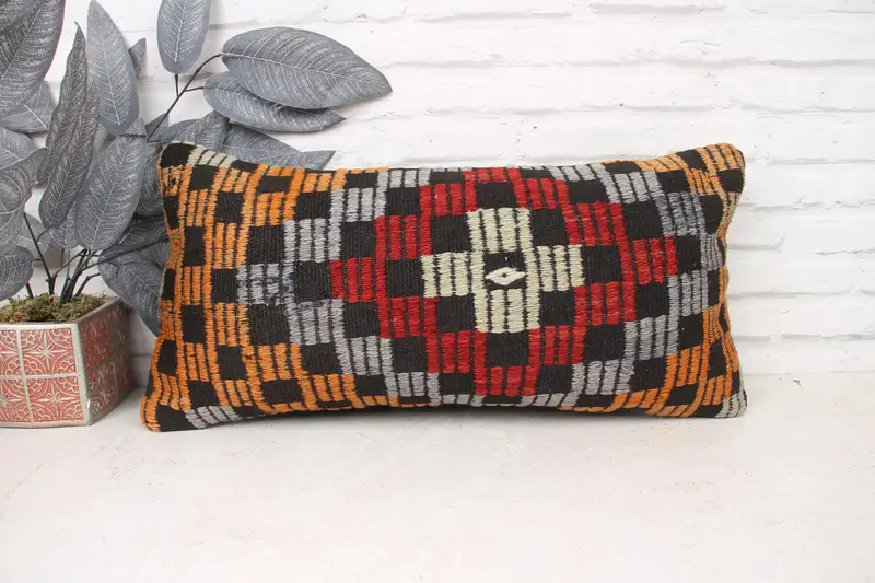 Kilim Pillow, Pillow Cover, Turkish Kilim Pillow, Ethnic Pillow Cover Pillow Case, 12x24 Red Pillow Cover, Throw Kilim Pillow - 1