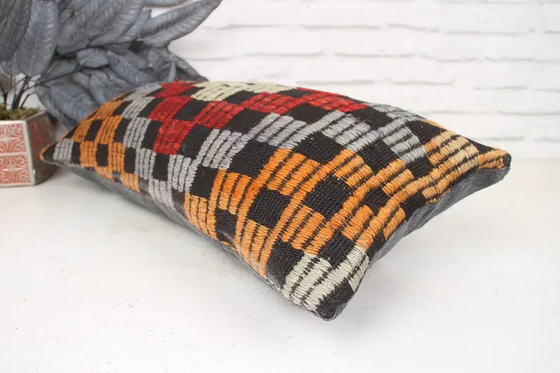 Kilim Pillow, Pillow Cover, Turkish Kilim Pillow, Ethnic Pillow Cover Pillow Case, 12x24 Red Pillow Cover, Throw Kilim Pillow - 6