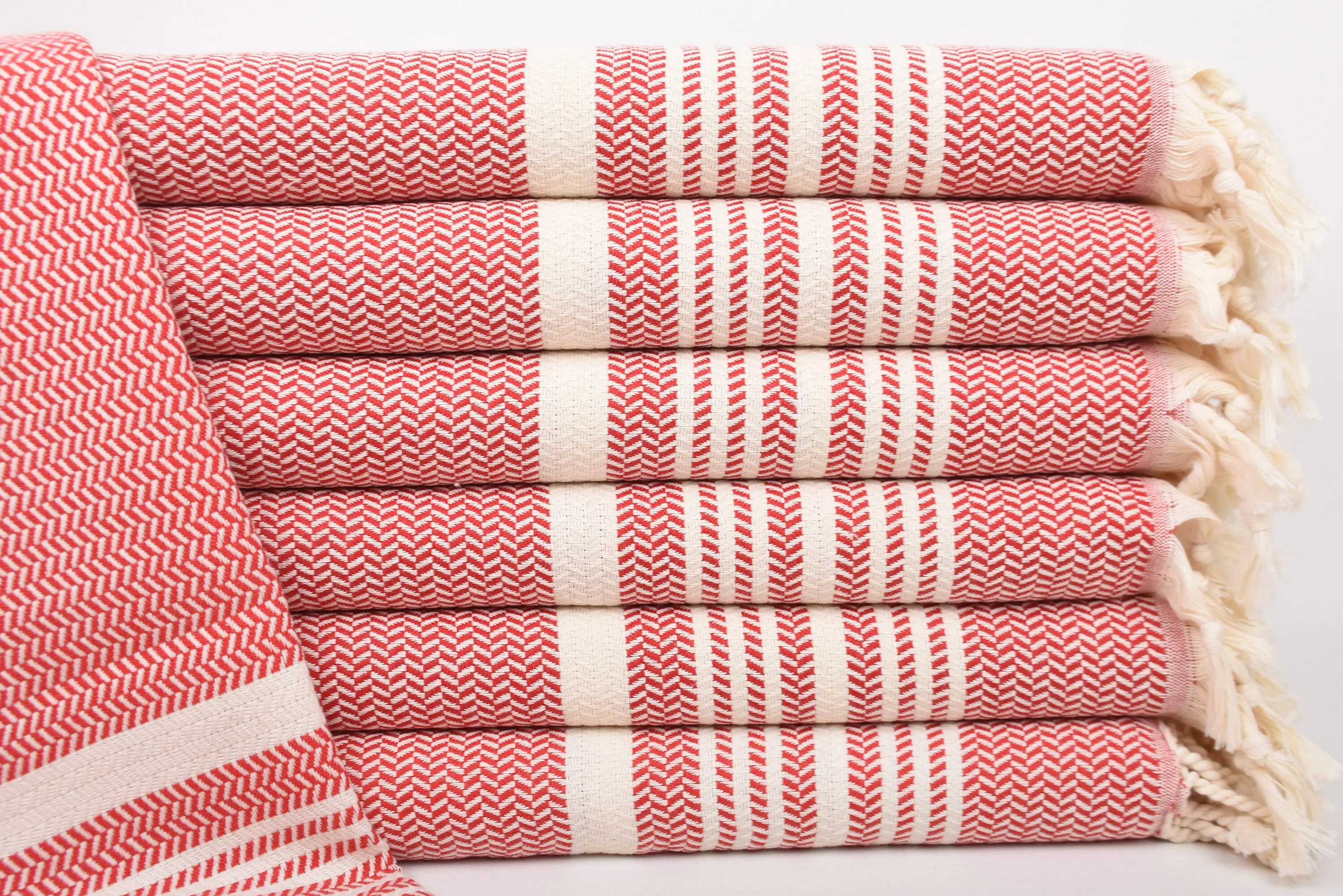 Monogram Kitchen Towel Red Stripes, Organic Cotton, 40x18 Inches - 1