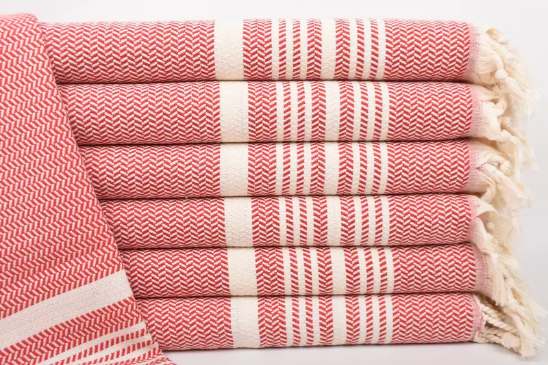 Monogram Kitchen Towel Red Stripes, Organic Cotton, 40x18 Inches