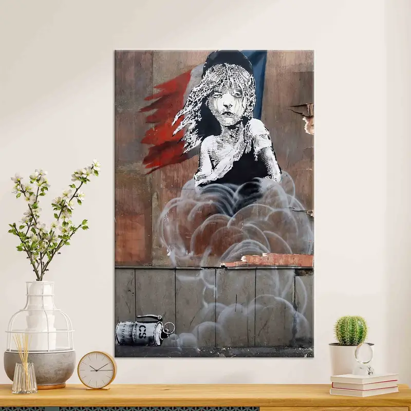 Arte de lienzo impreso con graffiti de gas lacrimógeno de Banksy de moda