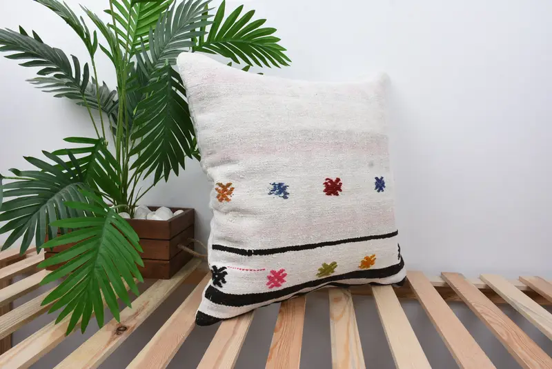 Pillow Case, Sofa Pillow Case, Kilim Pillow, Turkish Kilim Pillow, Bolster Throw Pillow Sham, 20x20 White Pillow Cover, Boho Pillow - 4