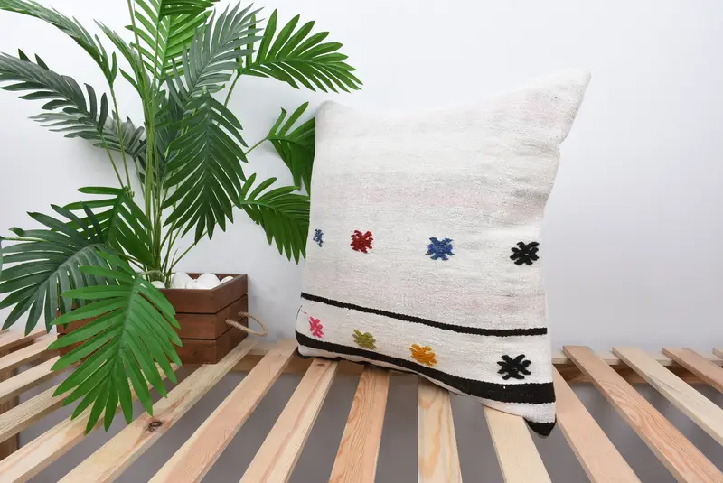 Pillow Case, Sofa Pillow Case, Kilim Pillow, Turkish Kilim Pillow, Bolster Throw Pillow Sham, 20x20 White Pillow Cover, Boho Pillow - 5