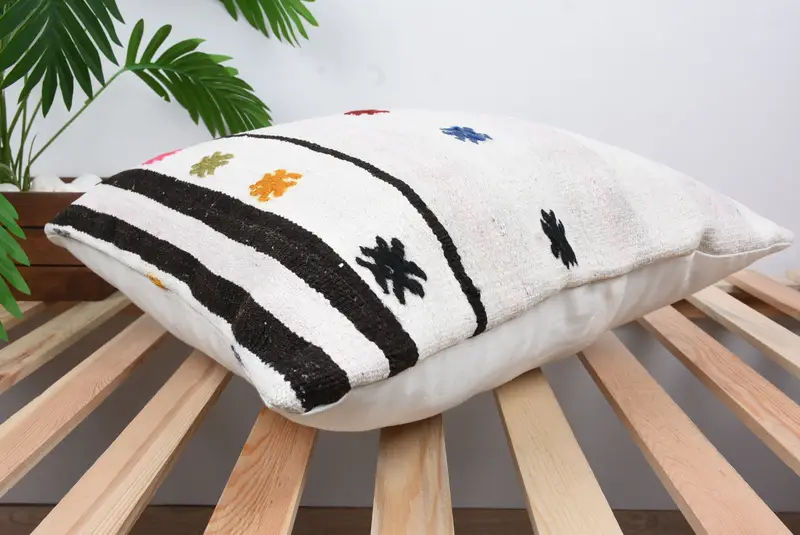 Pillow Case, Sofa Pillow Case, Kilim Pillow, Turkish Kilim Pillow, Bolster Throw Pillow Sham, 20x20 White Pillow Cover, Boho Pillow - 6