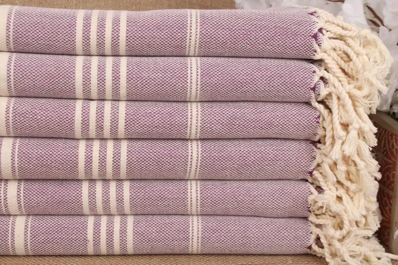 パーソナライズされたパープルストライプビーチタオル、コットン、40x67インチ