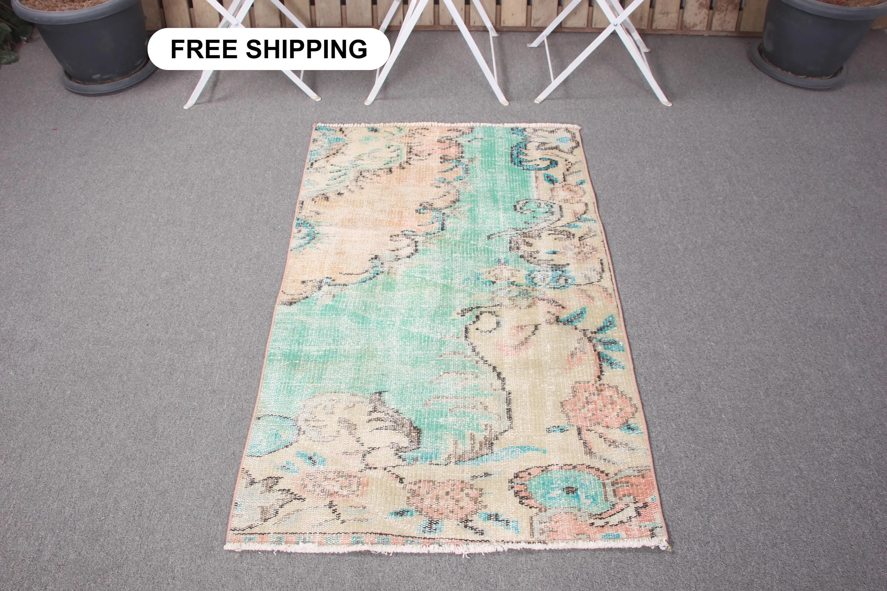 2.6x4.3 ft Turkish Vintage Rug, Small Rug, Blue Oriental Rug - 1