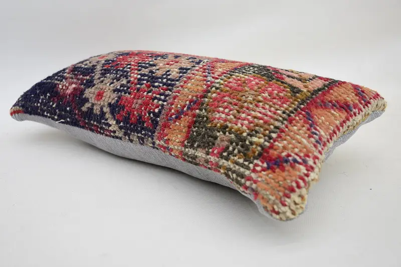 Turkish Kilim Pillow, Pillow, Handwoven Pillow Cover Cushion, Vintage Pillow, Pillow for Couch, 8x16 Blue Pillow Cover - 5
