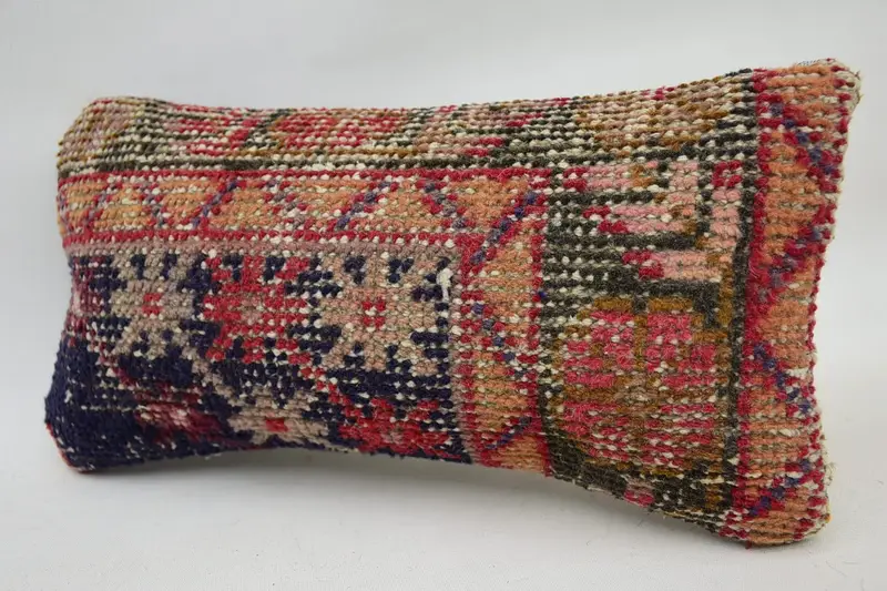 Turkish Kilim Pillow, Pillow, Handwoven Pillow Cover Cushion, Vintage Pillow, Pillow for Couch, 8x16 Blue Pillow Cover - 3