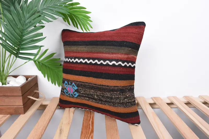 Pillow, Designer Throw Cushion Cover, Boho Pillow, Turkish Pillow, 16x16 Blue Pillow Sham, Accent Pillow Cover, Kilim Pillow Cover, Toss Pillow Case - 5