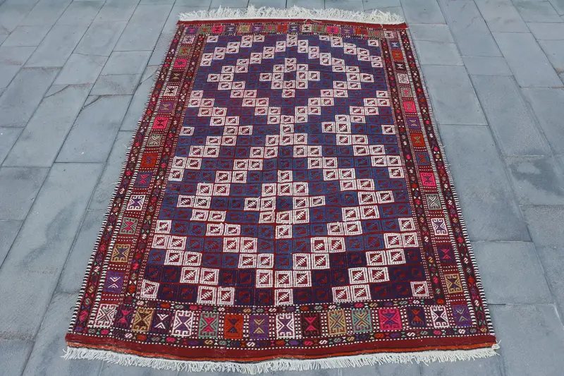 Purple & Red Rug, 5,6x8,2 ft Botanical Design