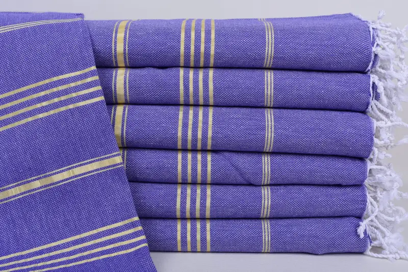 Beach Towel Monogrammed Turkish Cotton Purple-Gold Stripes, 70x40 Inches