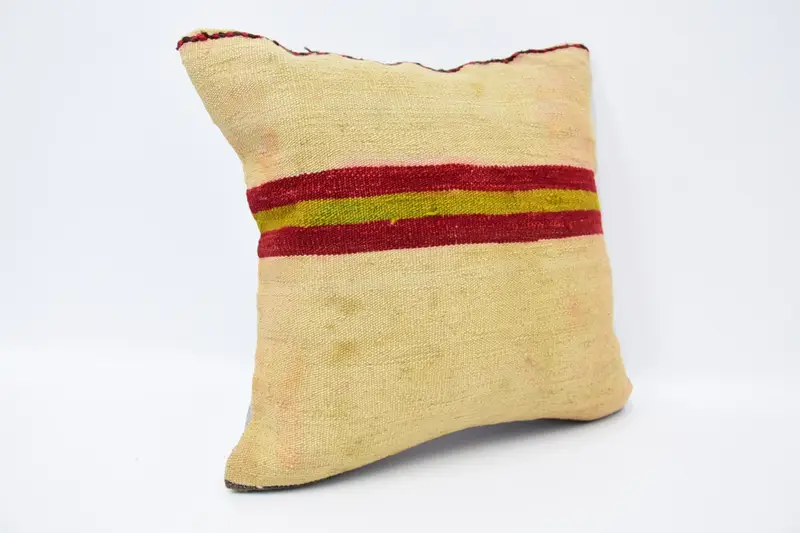 Boho Pillow, 16x16 Beige Pillow Cover, Vintage Kilim Throw Pillow, Muted Pillow Cover, Nomadic Cushion, Cushion Cover, Boho Pillow Sham Cover - 3