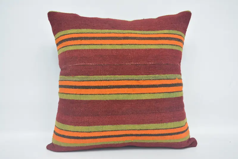 Rot-grün gestreiftes Wurfkissen, 22x22 besticktes Kissen