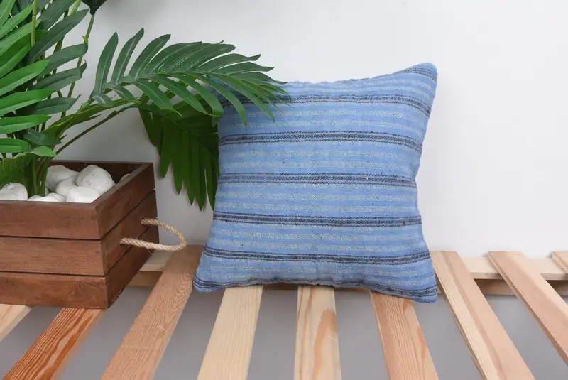 Pillow for Couch, Cushion Cover, Vintage Kilim Throw Pillow, Kilim Pillow, Floor Pillow, 12x12 Blue Cushion Case, Office Chair Pillow Case - 1