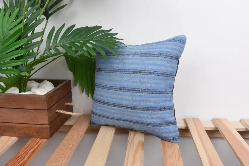 Pillow for Couch, Cushion Cover, Vintage Kilim Throw Pillow, Kilim Pillow, Floor Pillow, 12x12 Blue Cushion Case, Office Chair Pillow Case - 5