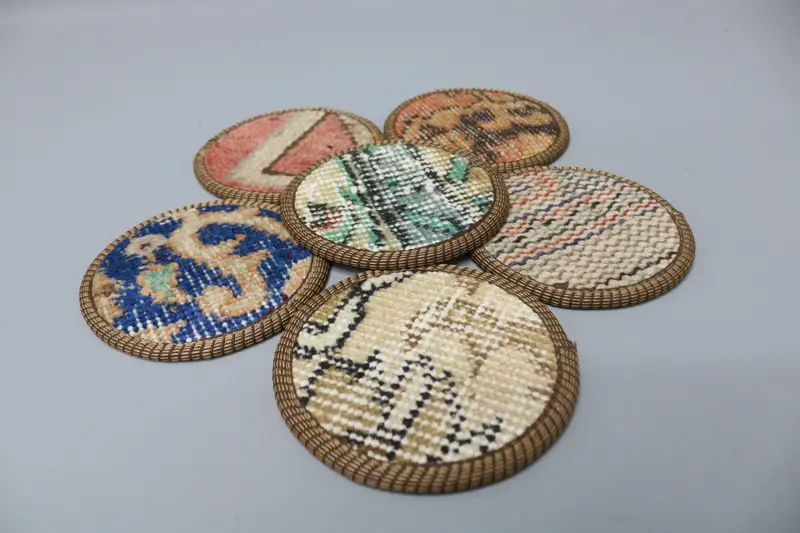 Posavasos Kilim azul y rojo, posavasos redondo duradero y elegante