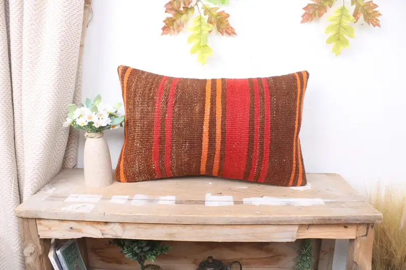 12x20 Red Cushion Case, Indoor Pillow, Pillow for Sofa, Antique Pillows, Kilim Rug Pillow Sham, Cushion Cover, Throw Kilim Pillow - 1