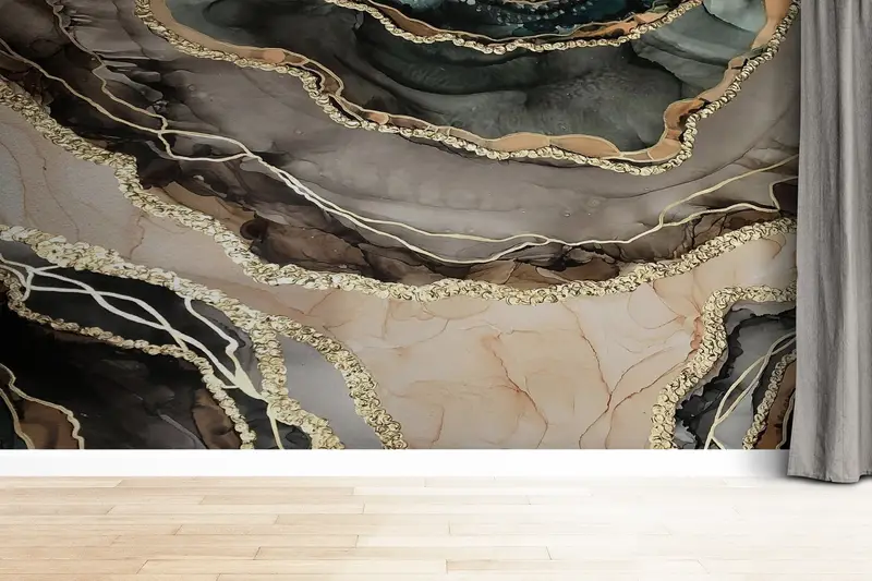 Elegant Printed Brown Marble Wallpaper: Modern Luxury Decor