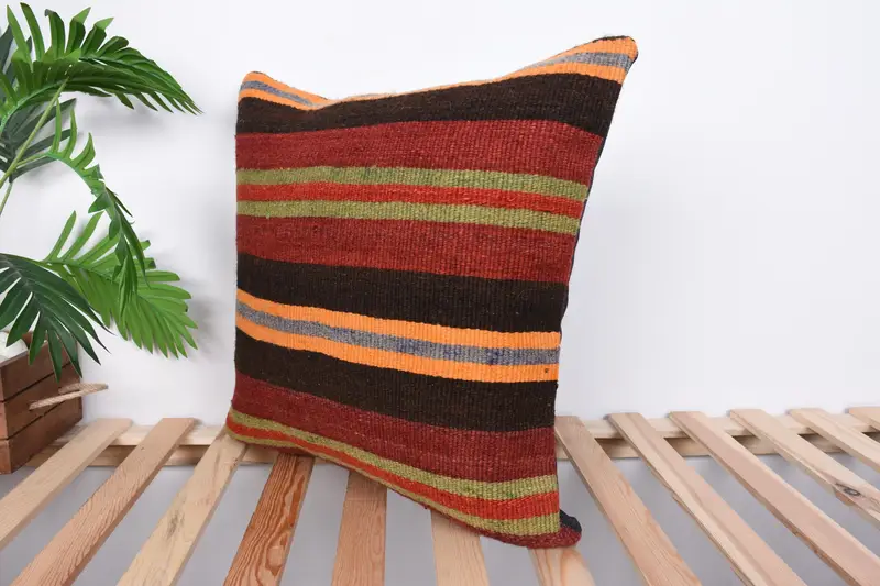 Pillow Sham, Vintage Kilim Throw Pillow, Turkish Pillow, 20x20 Red Cushion, Turkish Kilim Pillow, Morroccon Kilim Cushion Pillow Case - 5