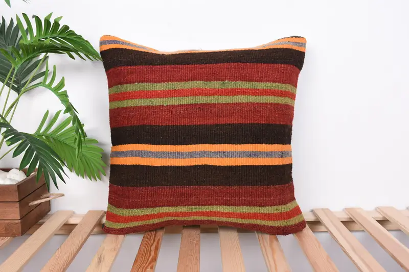 Pillow Sham, Vintage Kilim Throw Pillow, Turkish Pillow, 20x20 Red Cushion, Turkish Kilim Pillow, Morroccon Kilim Cushion Pillow Case - 1