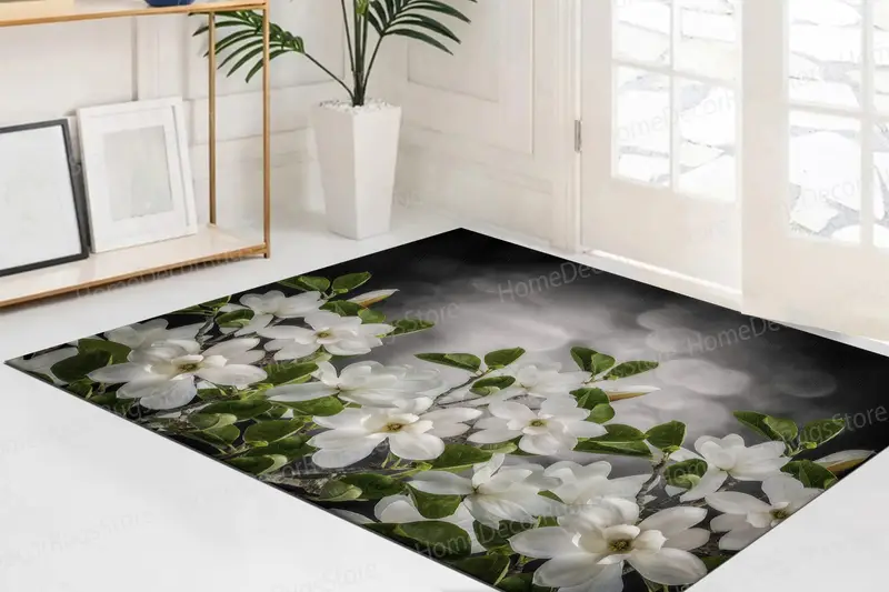Magnolia Bloom Printed Rug - Modern Farmhouse Decor Essential