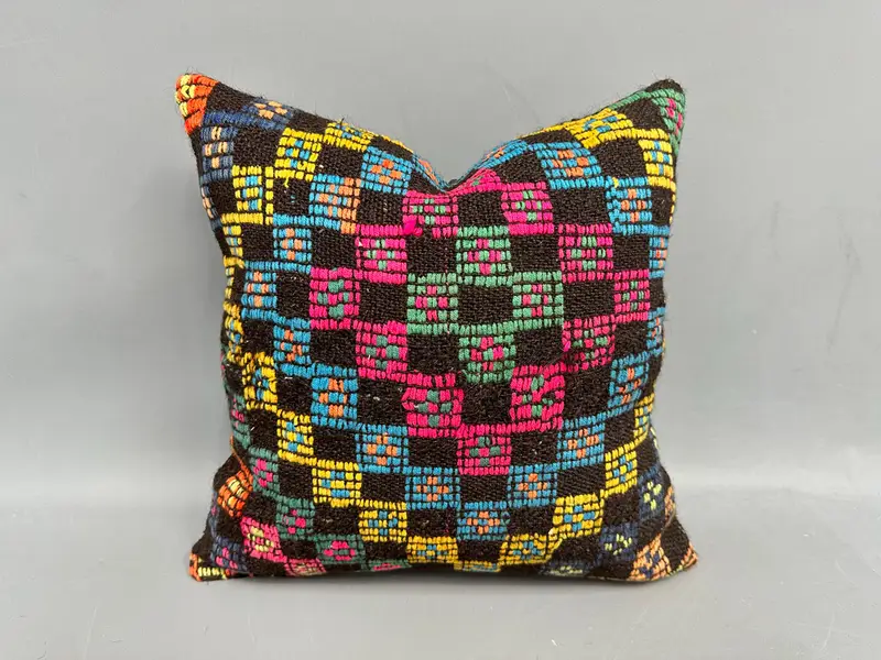 Almohada de tiro Rainbow Southwestern Kilim, cojín vintage hecho a mano