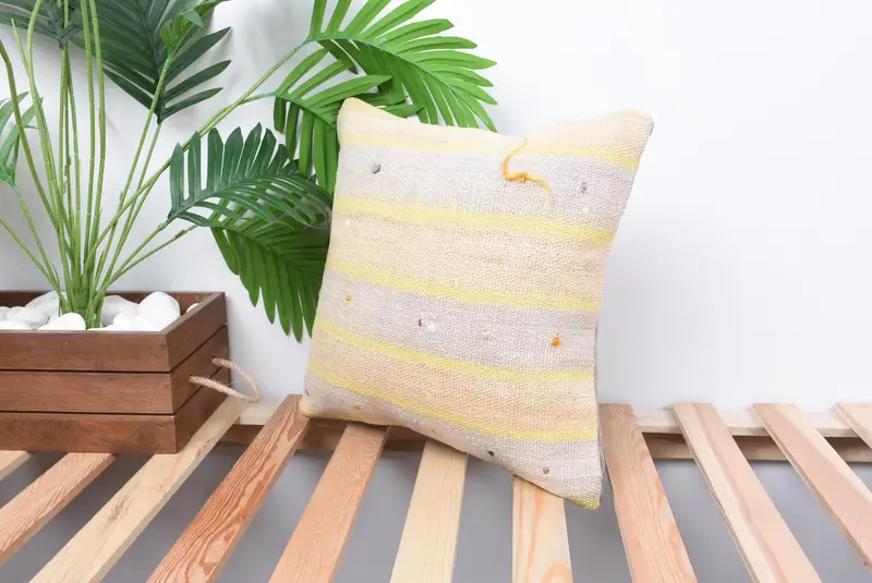 Cushion Cover, Wool Kilim Pillow Pillow Sham, 14x14 White Pillow Sham, Turkish Kilim Pillow, Nomadic Cushion Cover, Vintage Pillow, Pillow for Sofa - 5