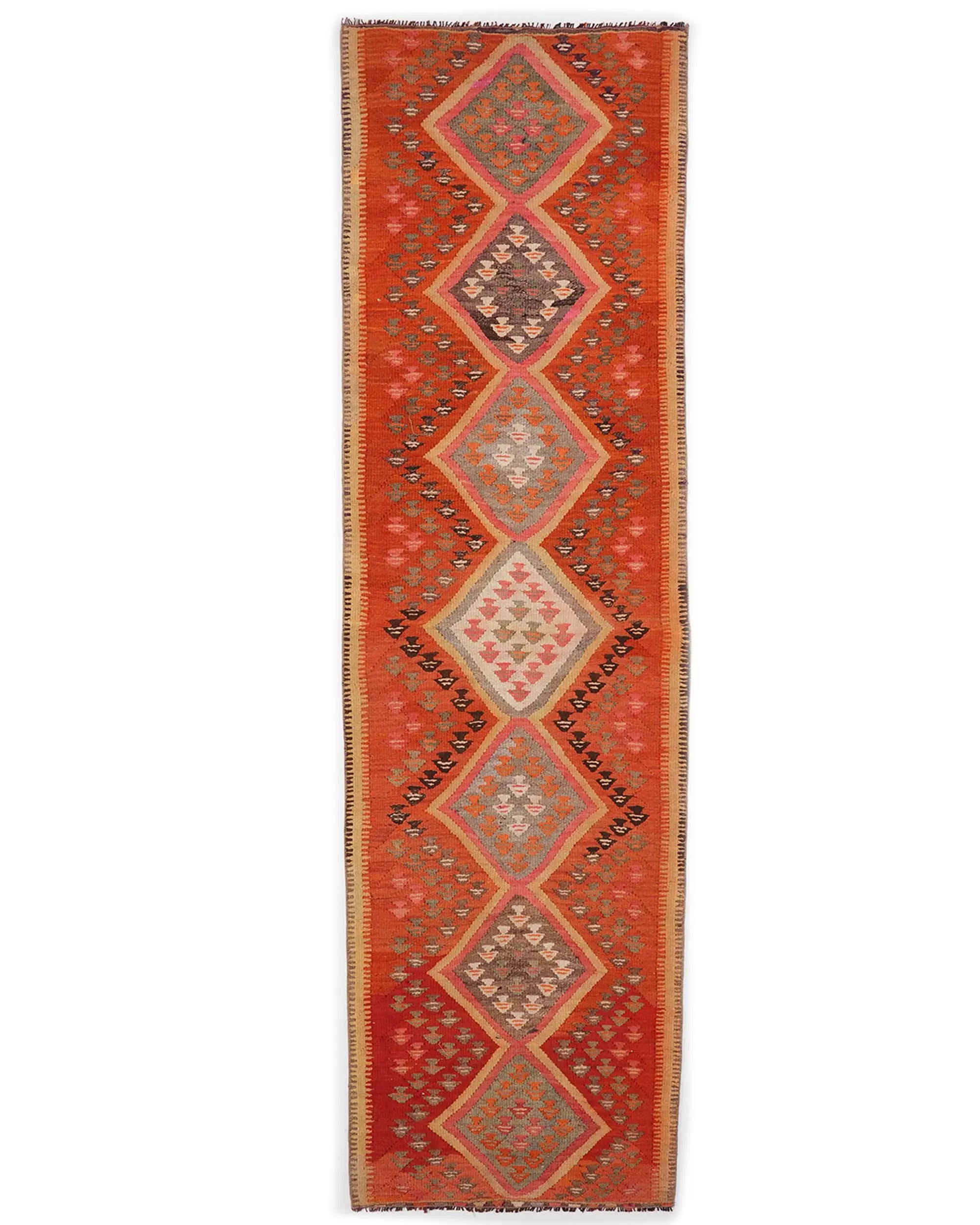 Türkischer Vintage-Teppich 2,8 x 9,6 Fuß (86 x 293 cm), Herki-roter Wollteppich - 1