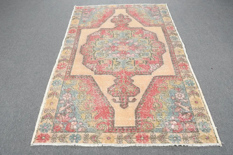 4,4x7 ft Teppich, türkischer Vintage Teppich, roter Oushak Wollteppich - 1
