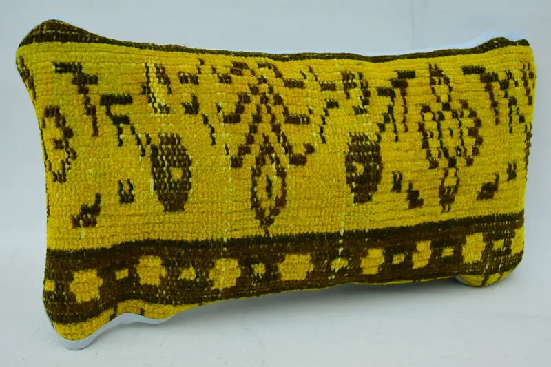 Pillow Cover, Vintage Pillow, Kilim Pillow Cover, Farmhouse Cushion, Bench Cushion Cover, 8x16 Yellow Pillow Case, Ethnical Kilim Rug Pillow - 2