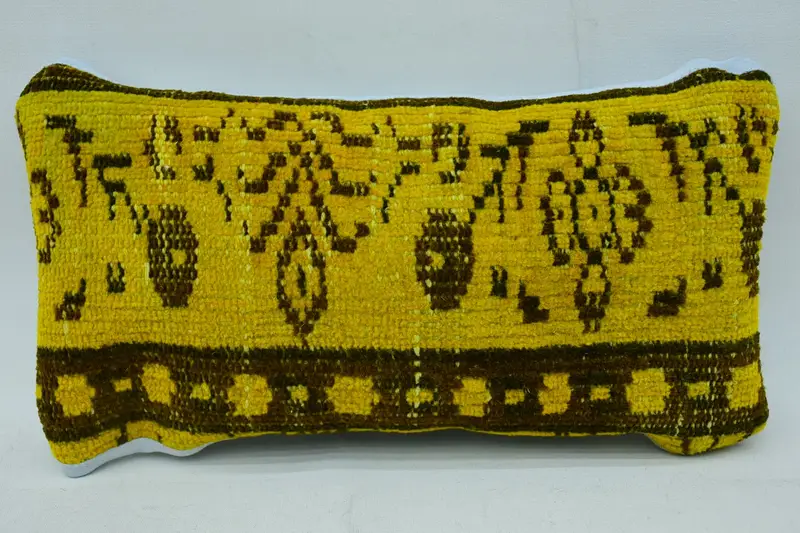 Pillow Cover, Vintage Pillow, Kilim Pillow Cover, Farmhouse Cushion, Bench Cushion Cover, 8x16 Yellow Pillow Case, Ethnical Kilim Rug Pillow - 1