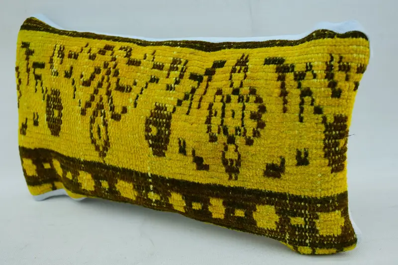 Pillow Cover, Vintage Pillow, Kilim Pillow Cover, Farmhouse Cushion, Bench Cushion Cover, 8x16 Yellow Pillow Case, Ethnical Kilim Rug Pillow - 3