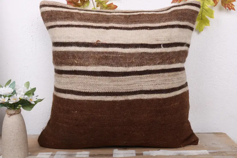 Pillow, Kilim Pillow Cover, Antique Pillows, Handmade Rug Seat Cushion, 20x20 Brown Cushion Case, Kilim Cushion Sham, Armchair Pillow - 2