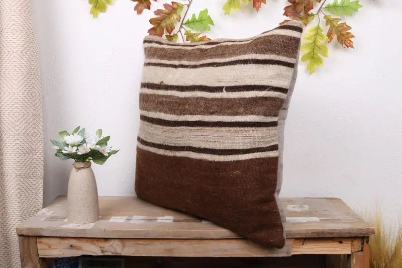 Pillow, Kilim Pillow Cover, Antique Pillows, Handmade Rug Seat Cushion, 20x20 Brown Cushion Case, Kilim Cushion Sham, Armchair Pillow - 4