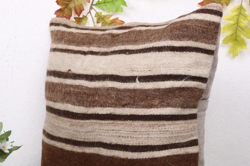 Pillow, Kilim Pillow Cover, Antique Pillows, Handmade Rug Seat Cushion, 20x20 Brown Cushion Case, Kilim Cushion Sham, Armchair Pillow - 5