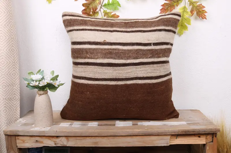 Pillow, Kilim Pillow Cover, Antique Pillows, Handmade Rug Seat Cushion, 20x20 Brown Cushion Case, Kilim Cushion Sham, Armchair Pillow - 1